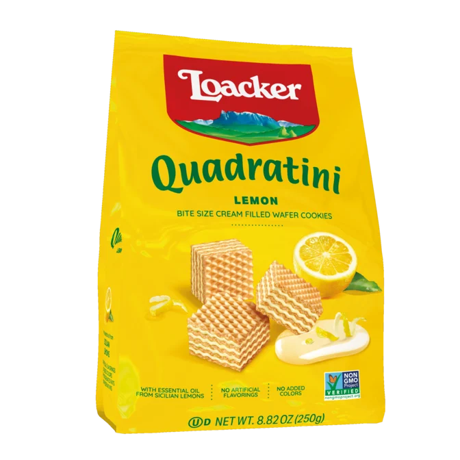 Loacker Quadratini Bite Size Wafers, Lemon, 8.82 oz | 250g