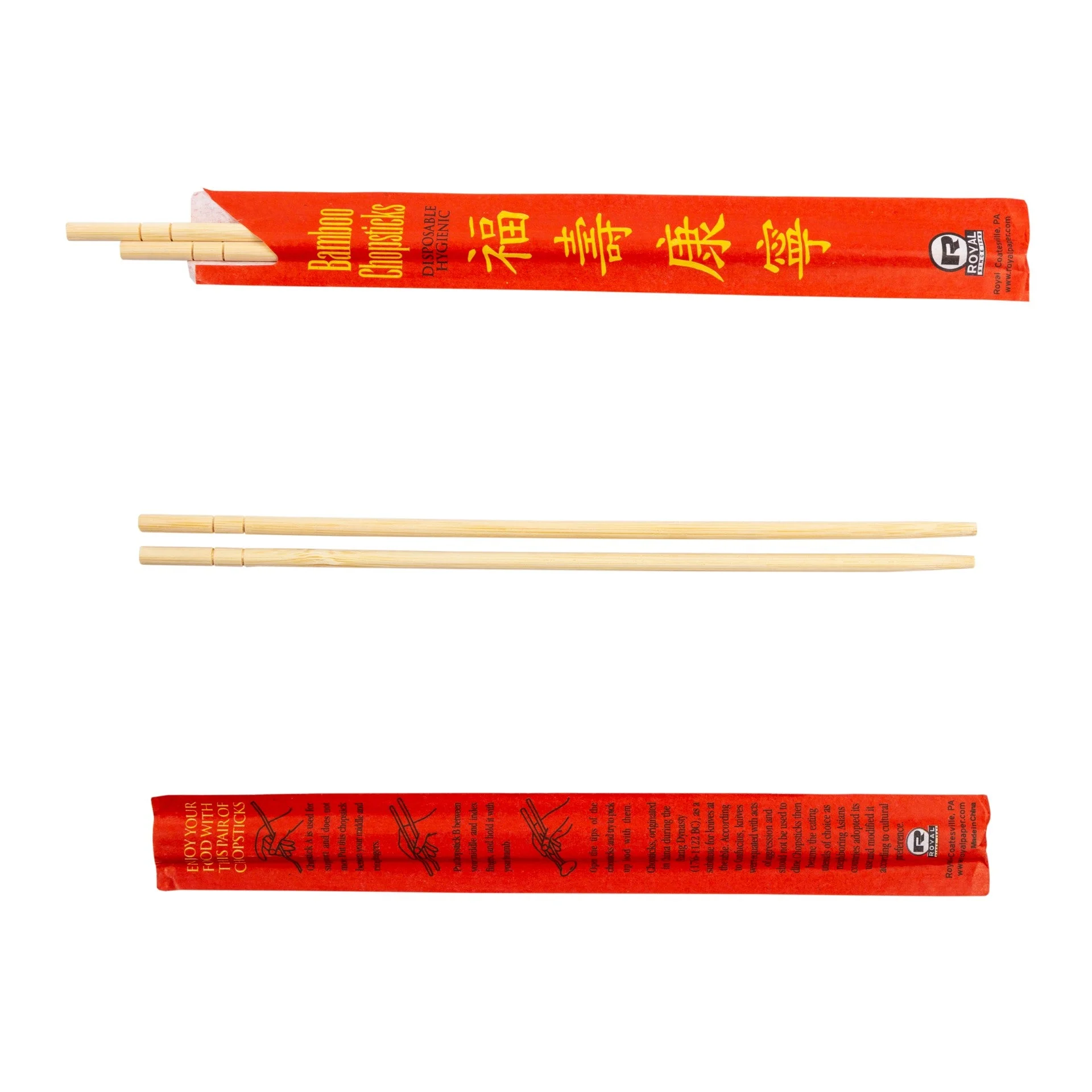 9" Bamboo Chopsticks In Red Paper Sleeve Pkd10/100