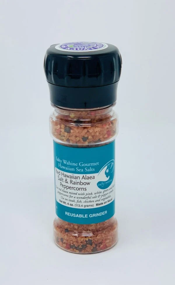 Salty Wahine Red Alaea with Rainbow Pepper Refillable Grinder