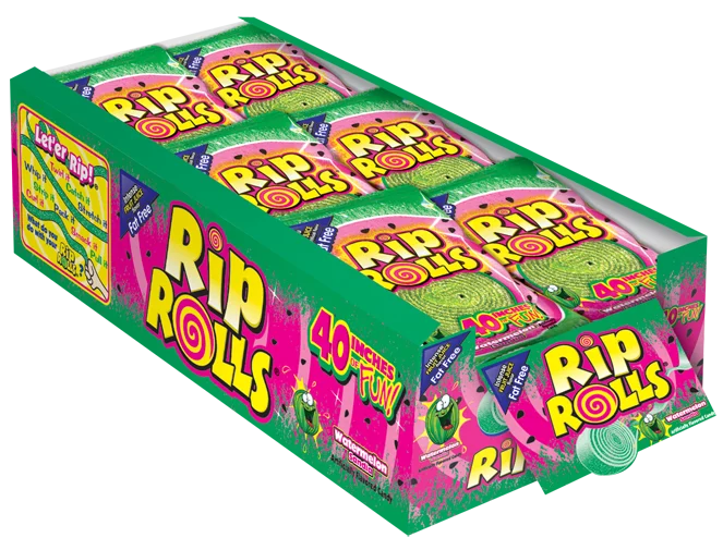 Rip Rolls Watermelon Goods Display Carton 1.4 Ounce Size - 288 Per Case.