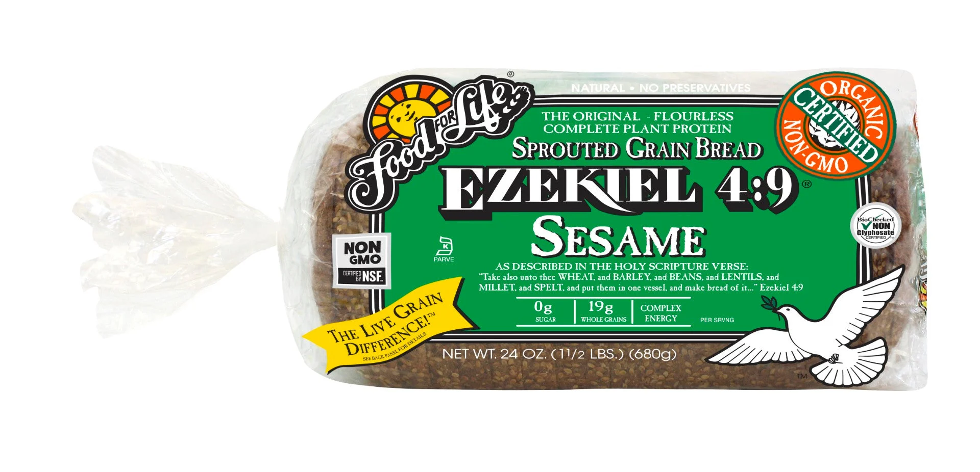 Food For Life Organic Ezekiel : Sprouted Whole Grain Sesame Bread 24 Ounce Size - 6 Per