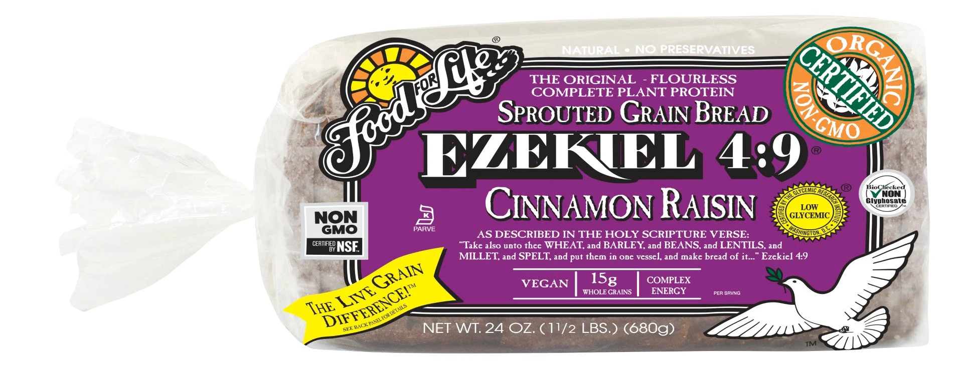 Food For Life Organic Ezekiel : Sprouted Whole Grain Cinnamon Raisin Bread 24 Ounce Size -