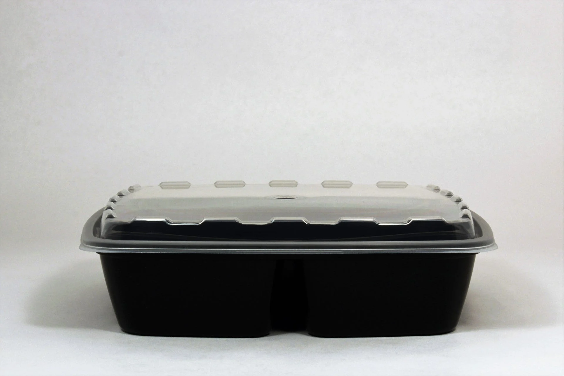 48Oz 3 Compartment Square Black Container With Clear