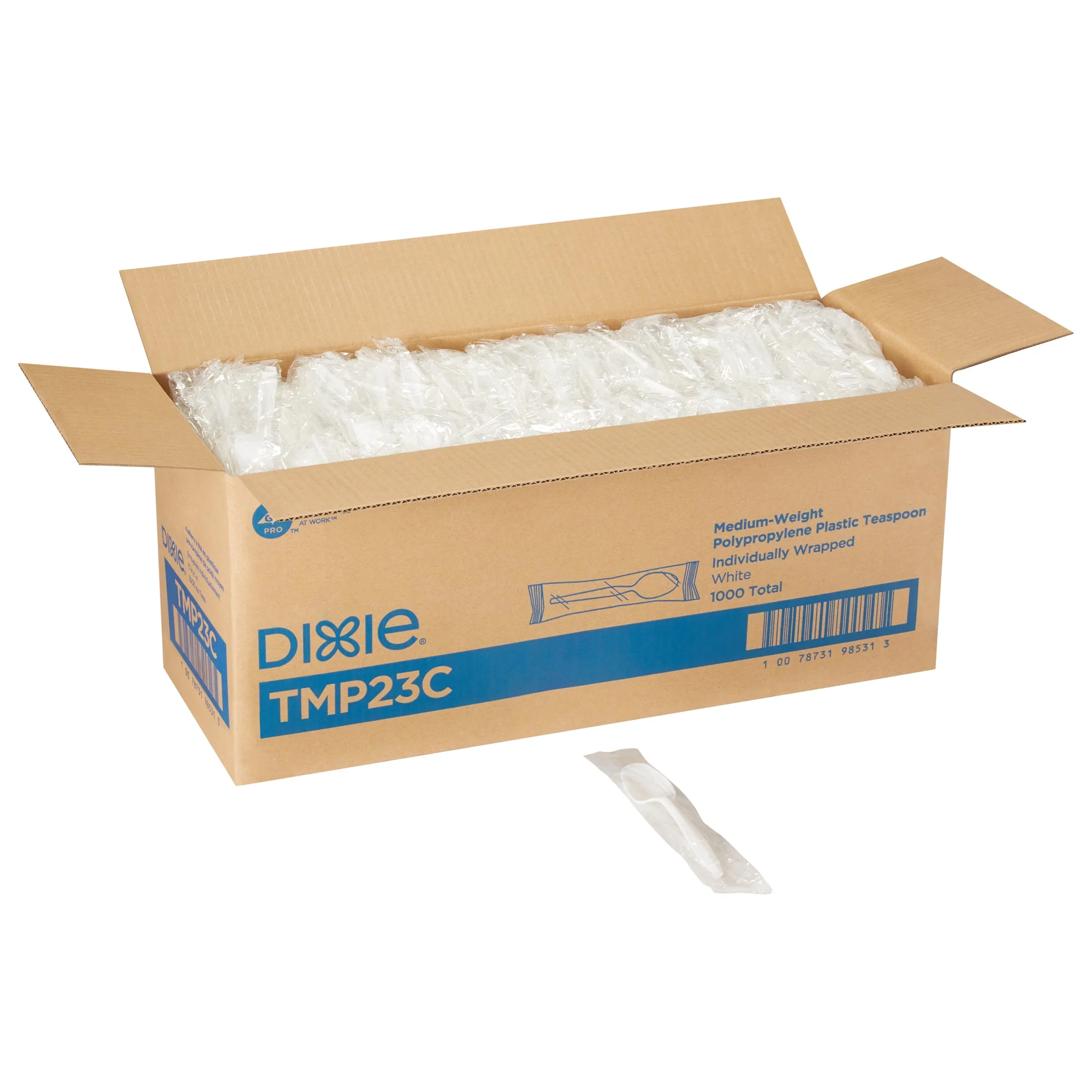 Dixie(R) Medium-Weight Polypropylene Disposable Plastic Teaspoons Individually Wrapped White 1 00