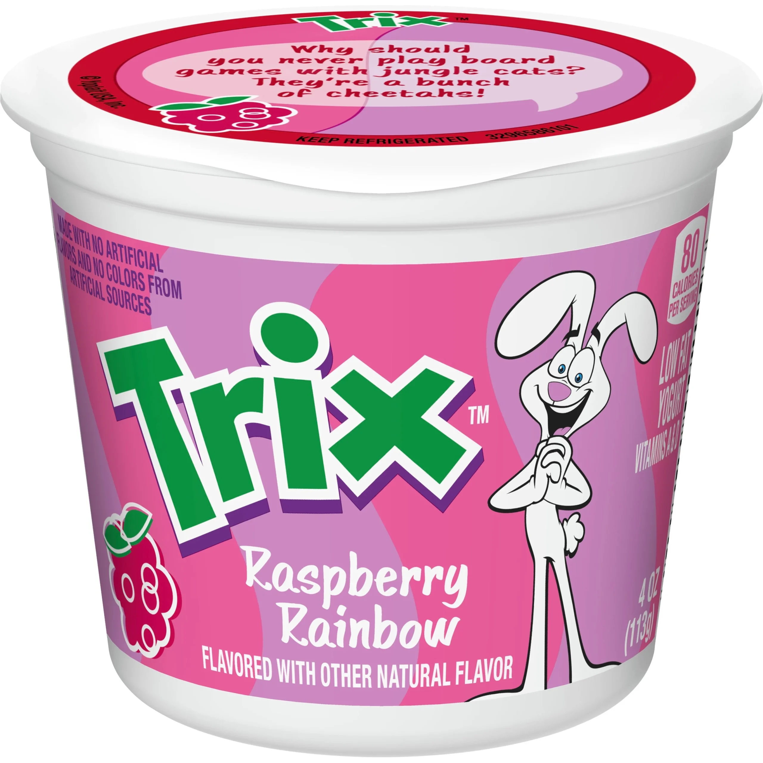 Yoplait Trix Low Fat Yogurt Reduced Sugar Single Serve Cup Raspberry Rainbow 4 Ounce Size - 48 Per Case.