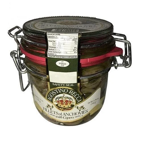 Agostino Recca Anchovy Fillets with Capers in Olive Oil, 8.1 oz