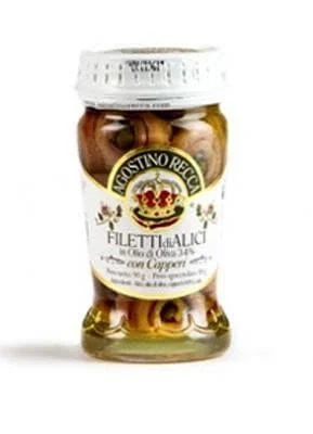 Agostino Recca Anchovy Fillets with Capers in Olive Oil, 3.18 oz