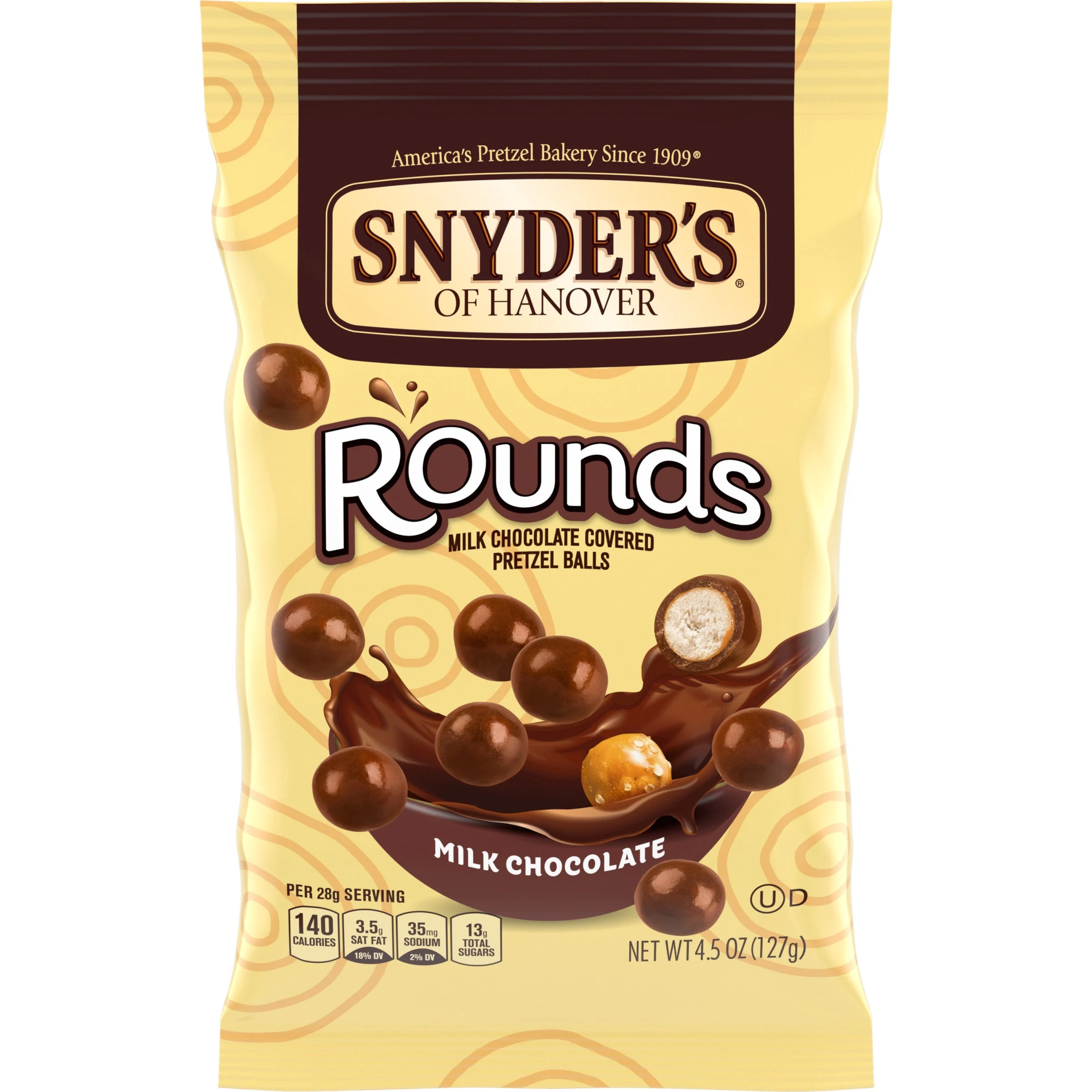 Snyder's Of Hanover Pretzels Rounds Milk Chocolate 4.5 Ounce Size - 8 Per Case.