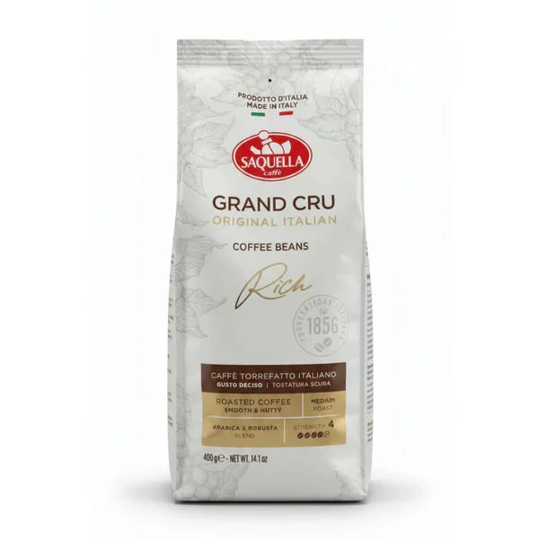 Saquella Grand Cru Coffee Beans, Medium-Dark Roast, Intensity 4, 14.1 oz | 400g