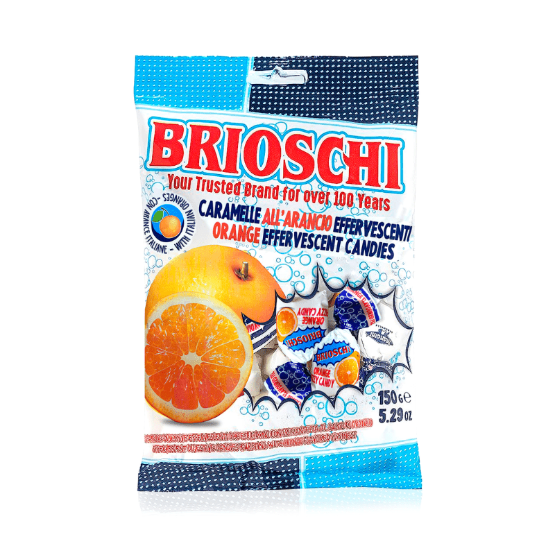 Brioschi Orange Effervescent Digestive Fizzy Candy Retail Bag, 5.29 oz