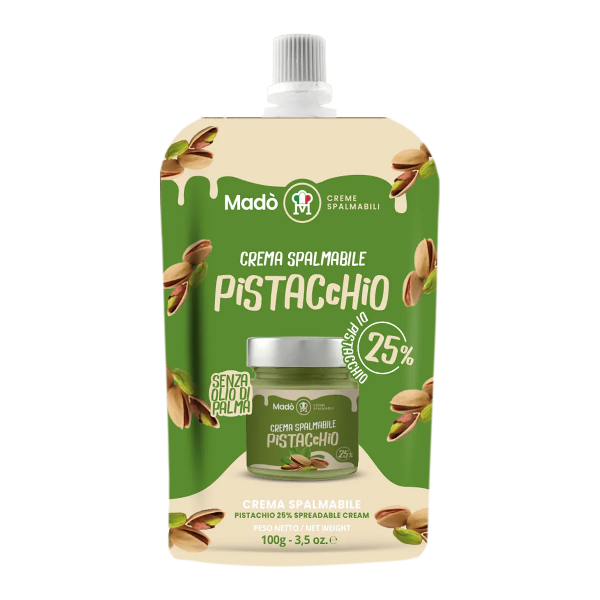 Mado Pistachio Cream Spread, 25% Pistachio, Squeeze Bag, 6oz | 170g