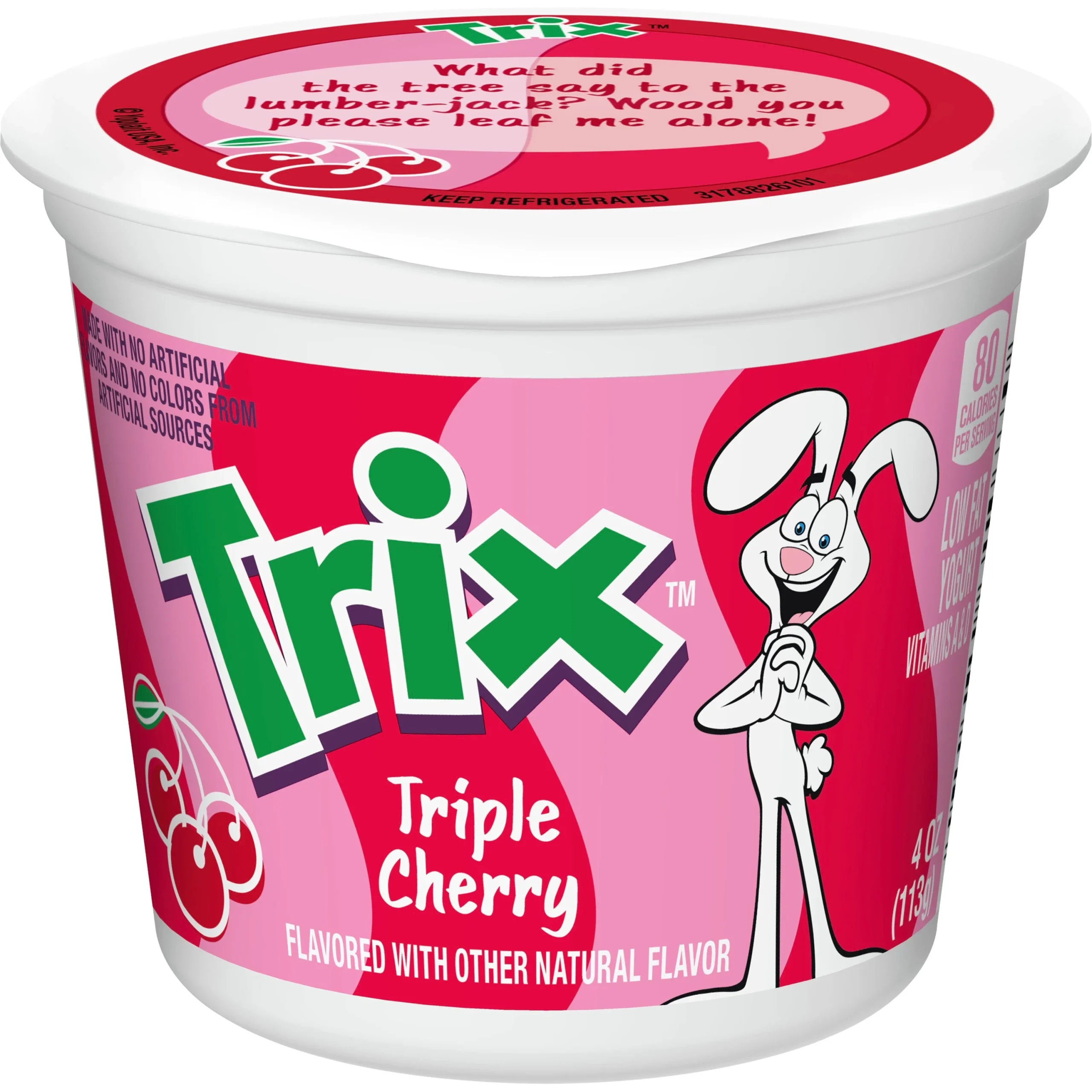 Yoplait Trix Low Fat Yogurt Reduced Sugar Single Serve Cup Triple Cherry 4 Ounce Size - 48 Per Case.