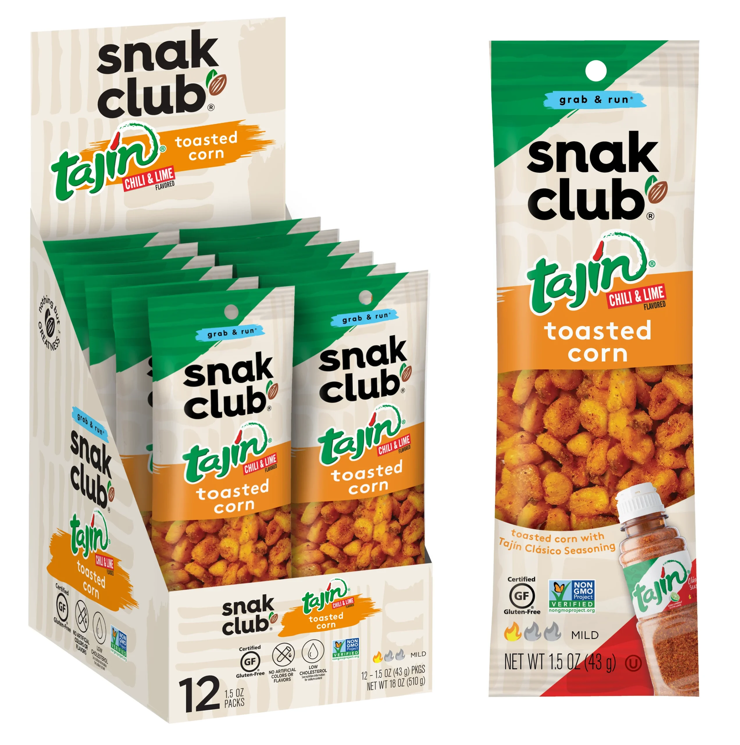 Snak Club Tajin Corn Nuts 1.5 Ounce Size - 144 Per Case.