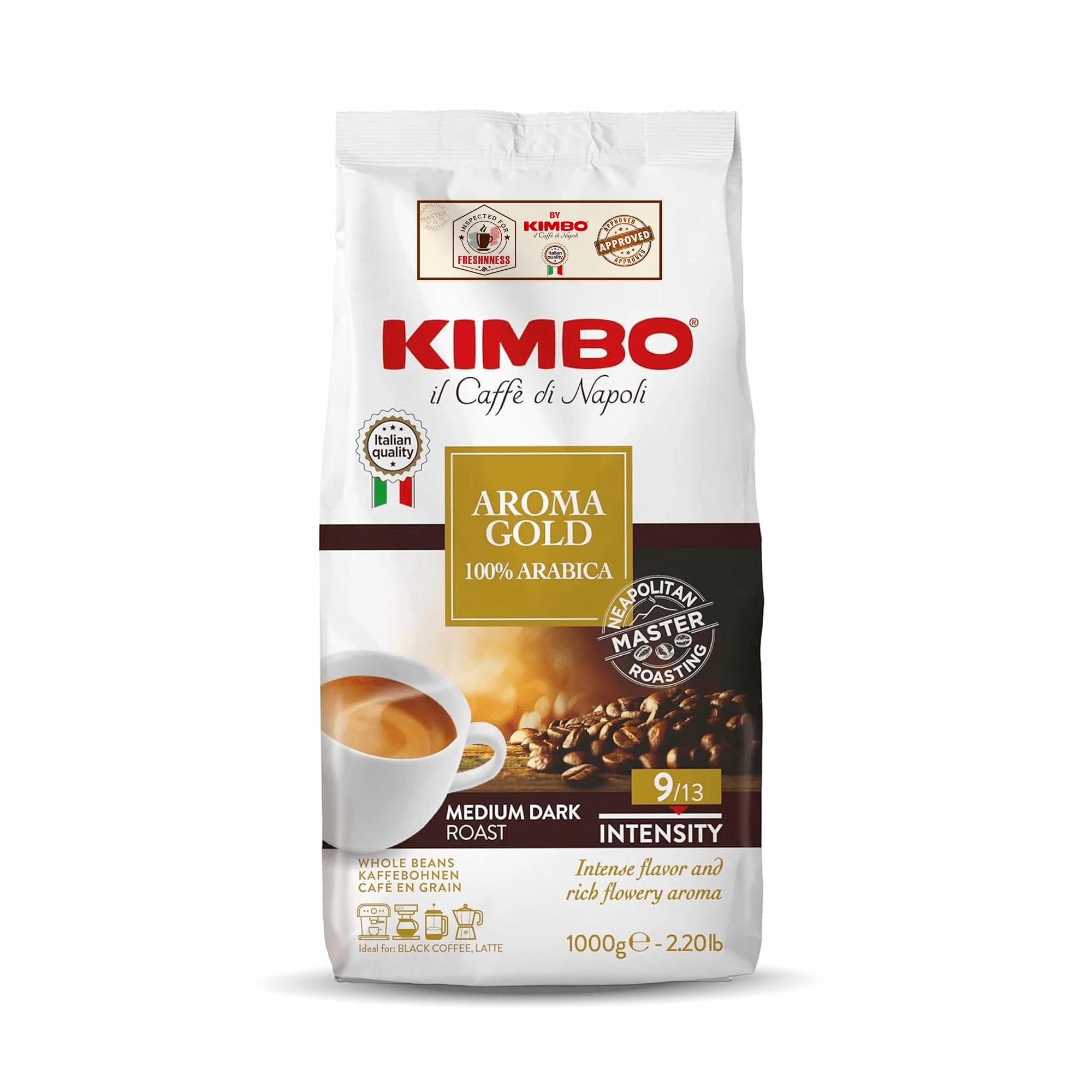 Caffe Kimbo Aroma Gold 100% Arabica Whole Bean Coffee, 2.2 Lbs