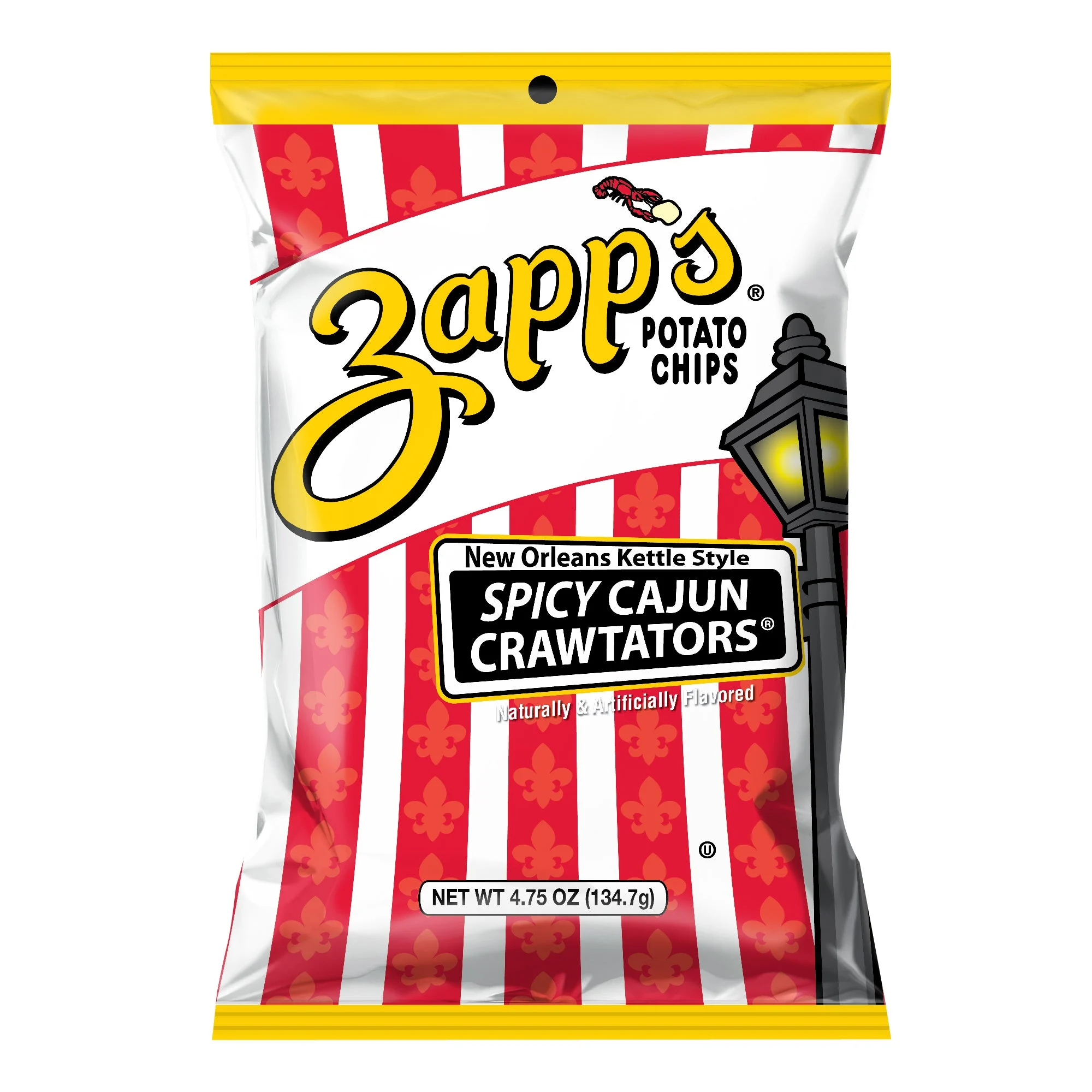 Zapp's Potato Chips Crawtator Kettle Chips 4.75 Ounce Size - 12 Per Case.