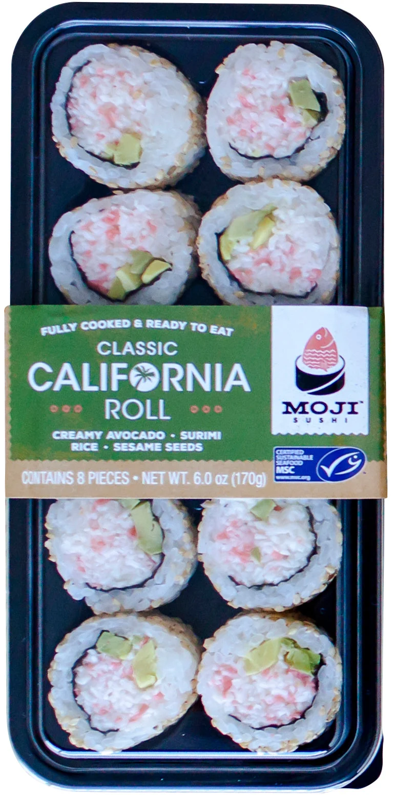 Moji Classic California Sushi Roll Creamy Avocado Surimi Rice Sesame Seeds 1.5 Pound Each -