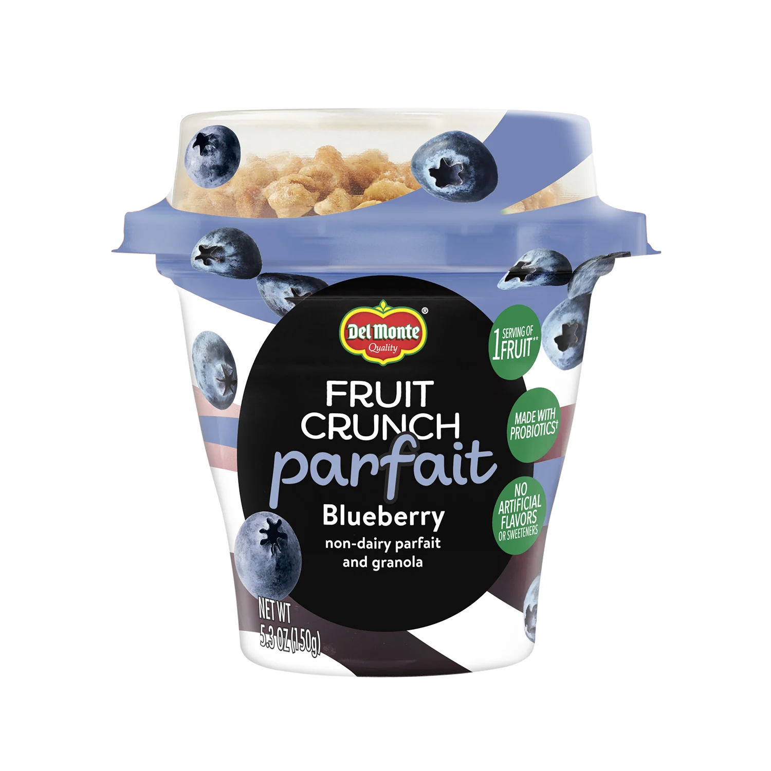 Del Monte Fruit Crunch Parfait Blueberry Cup 5.3 Ounce Size - 6 Per Case.