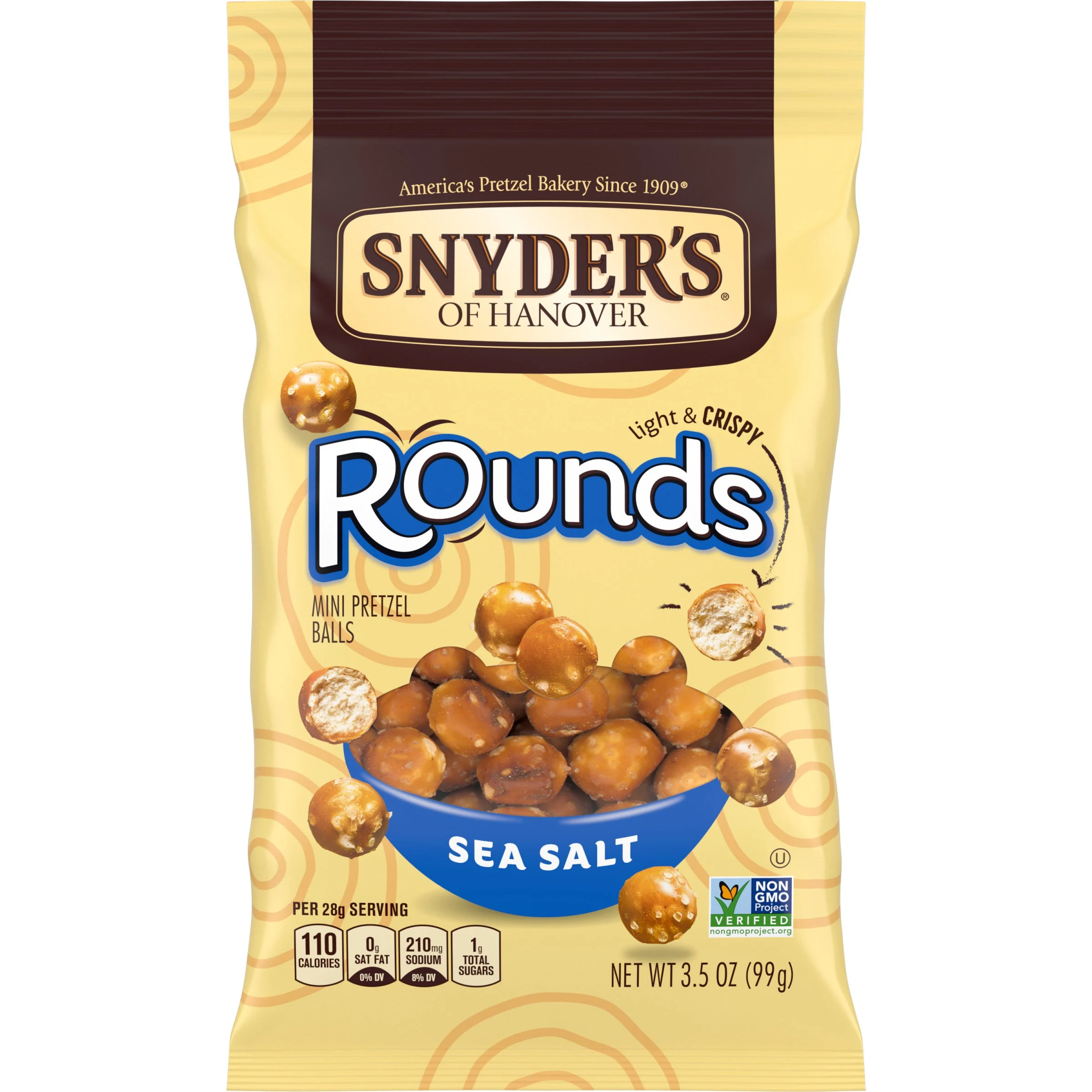 Snyder's Of Hanover Pretzels Rounds Sea Salt 3.5 Ounce Size - 8 Per Case.