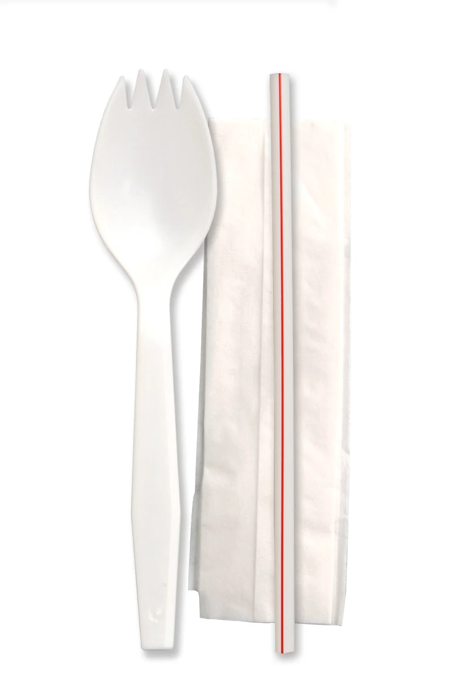 Senate White Pp Spork Milkstraw & 10" X 10"1-Ply Napkin