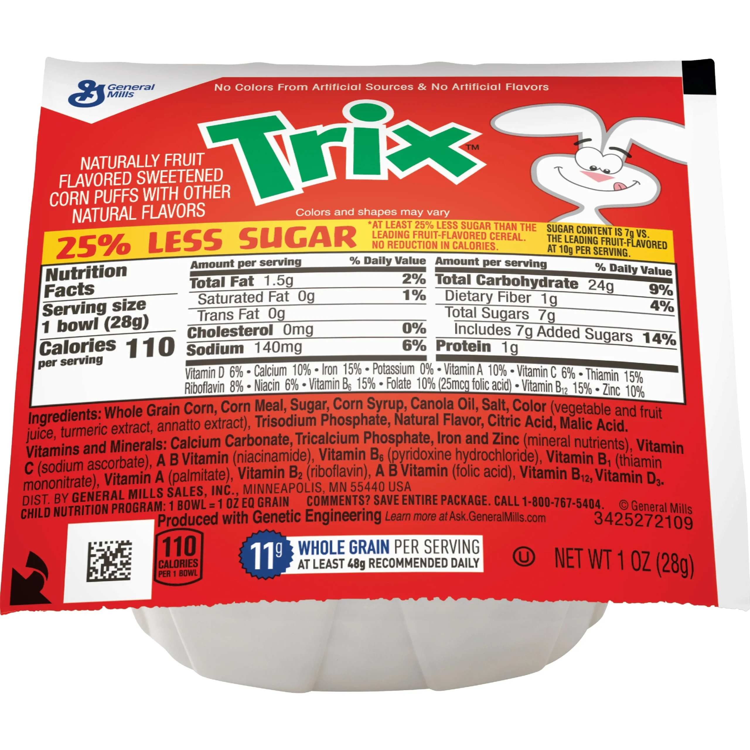 Trix Cereal Less Sugar Single Serve Bowlpak 1 Ounce Size - 96 Per Case.