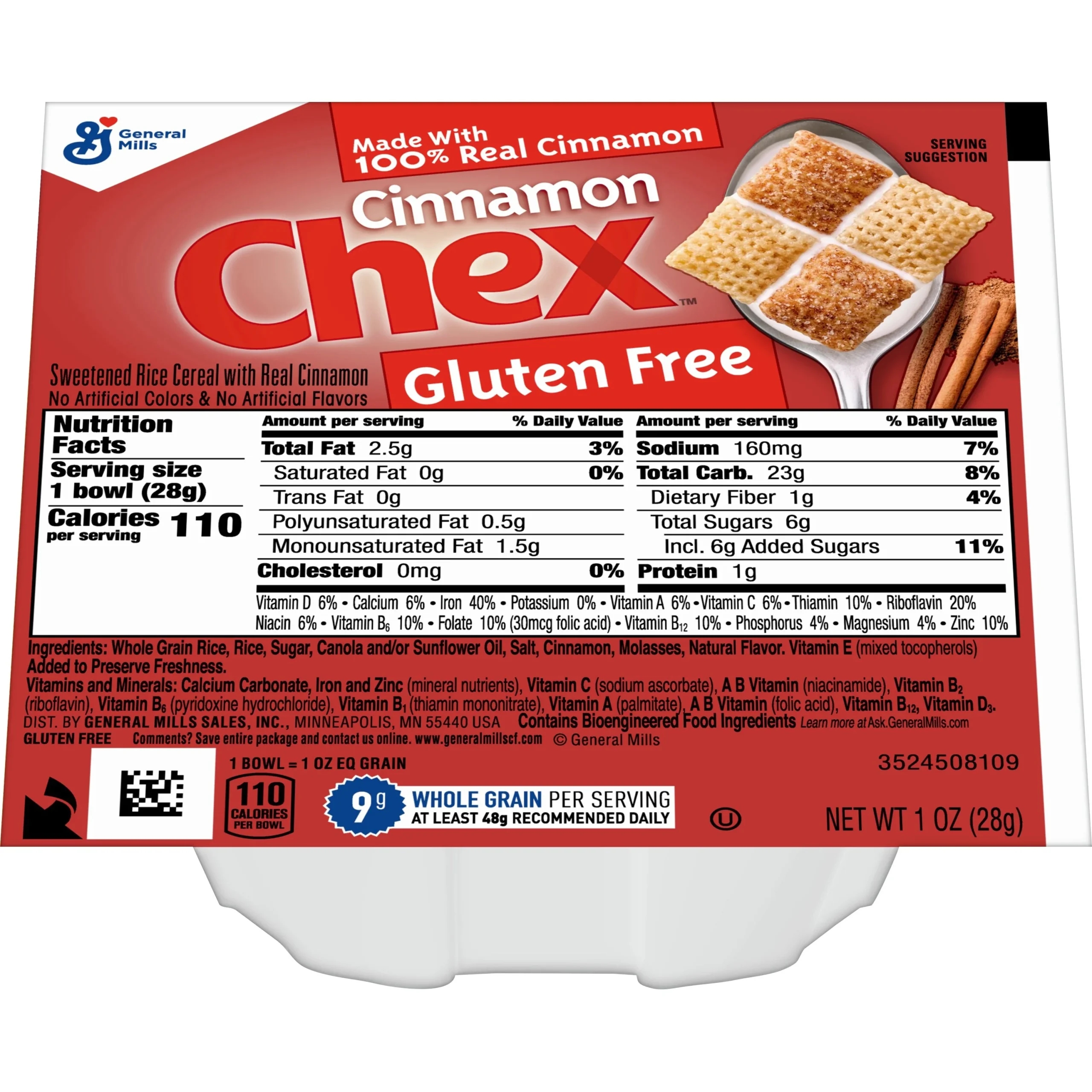 Cinnamon Chex Cereal Single Serve Bowlpak 1 Ounce Size - 96 Per Case.
