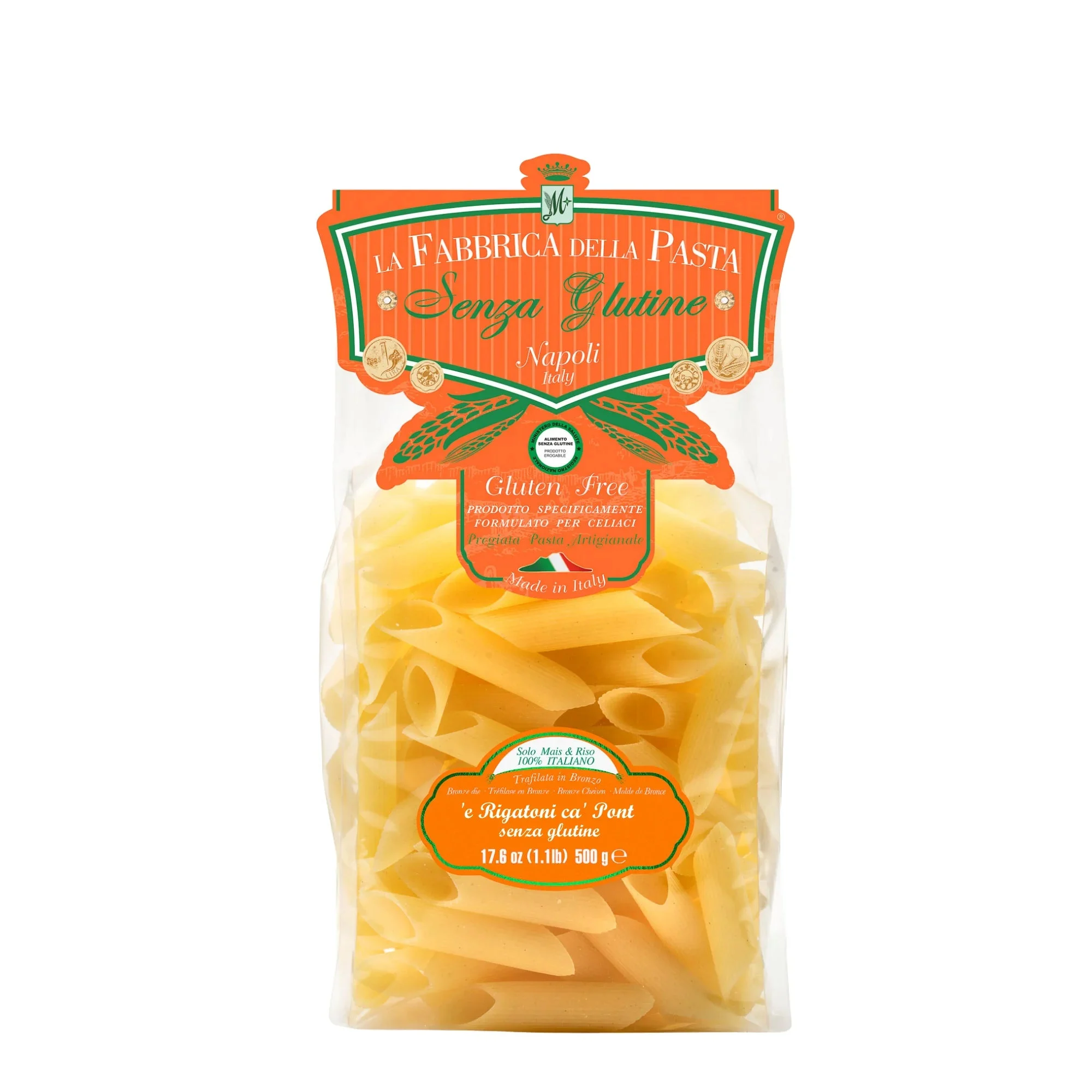 La Fabbrica Della Pasta Gluten Free e' Rigatoni Ca' Pont, #134, 17.6 oz | 500g