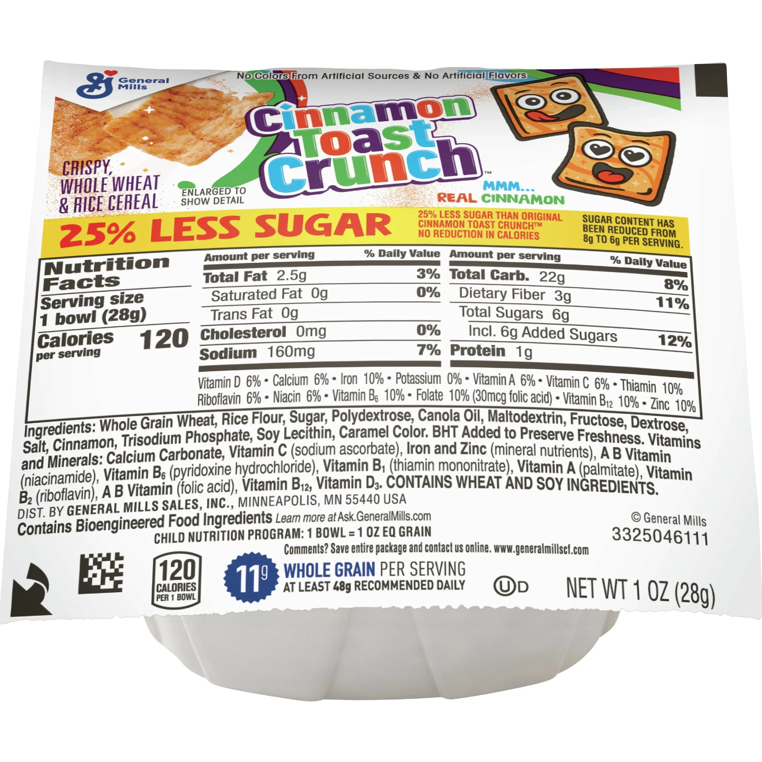 Cinnamon Toast Crunch Cereal Less Sugar Single Serve Bowlpak 1 Ounce Size - 96 Per Case.