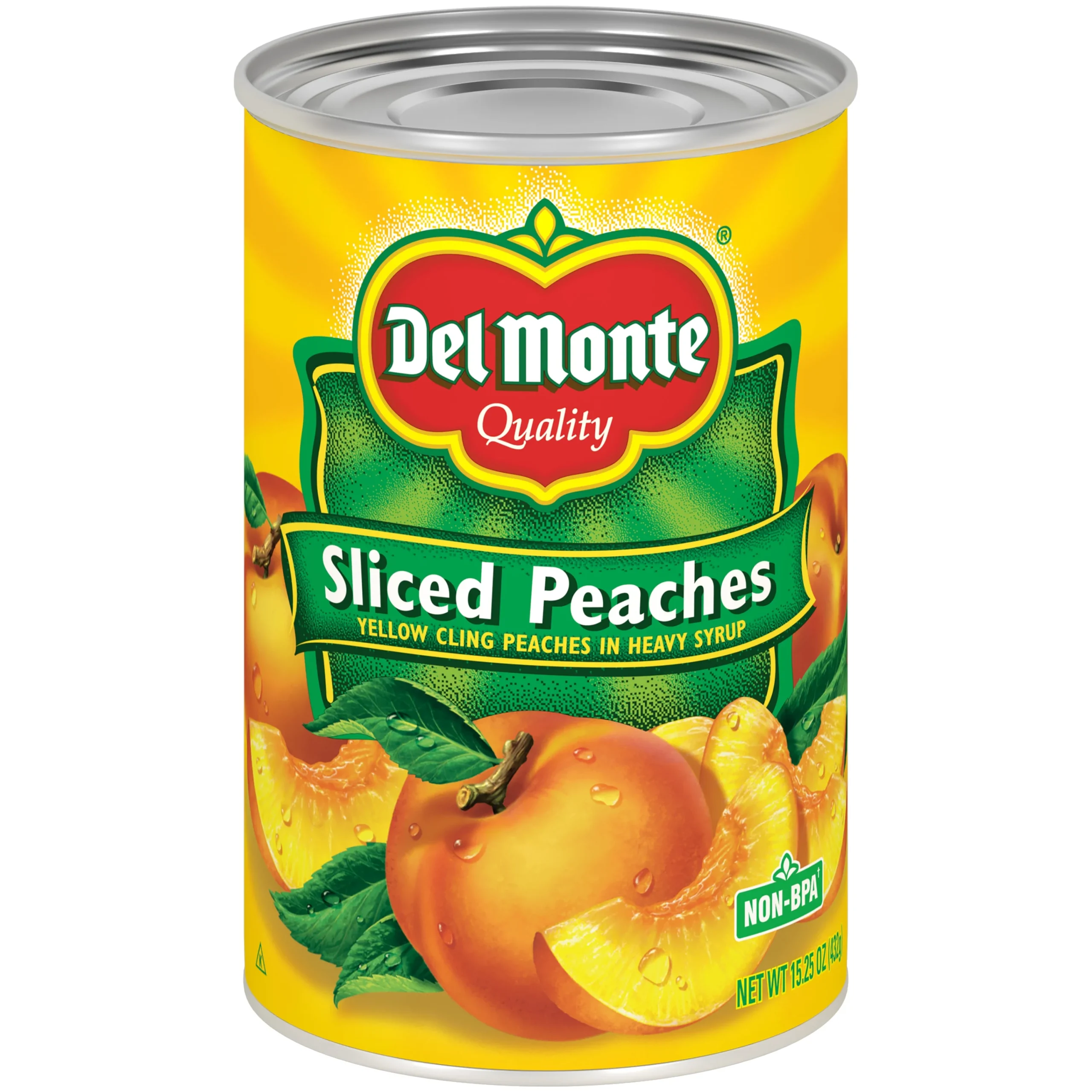 Del Monte Sliced Yellow Cling Peaches In Heavy Syrup Can 15.25 Ounce Size - 12 Per Case.