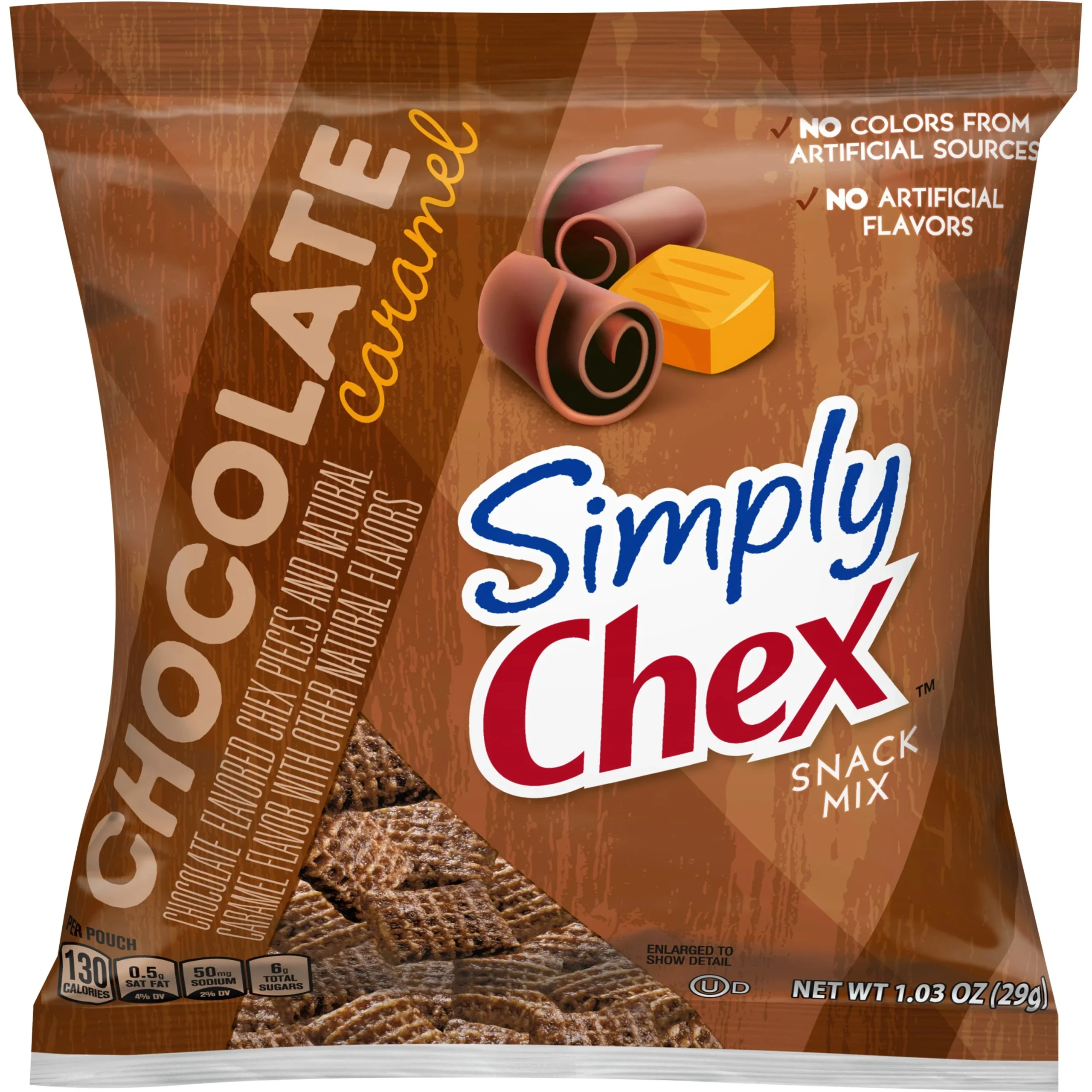 Chex Mix Simply Chex Snack Mix Single Serve Chocolate Caramel 1.03 Ounce Size - 60 Per Case.