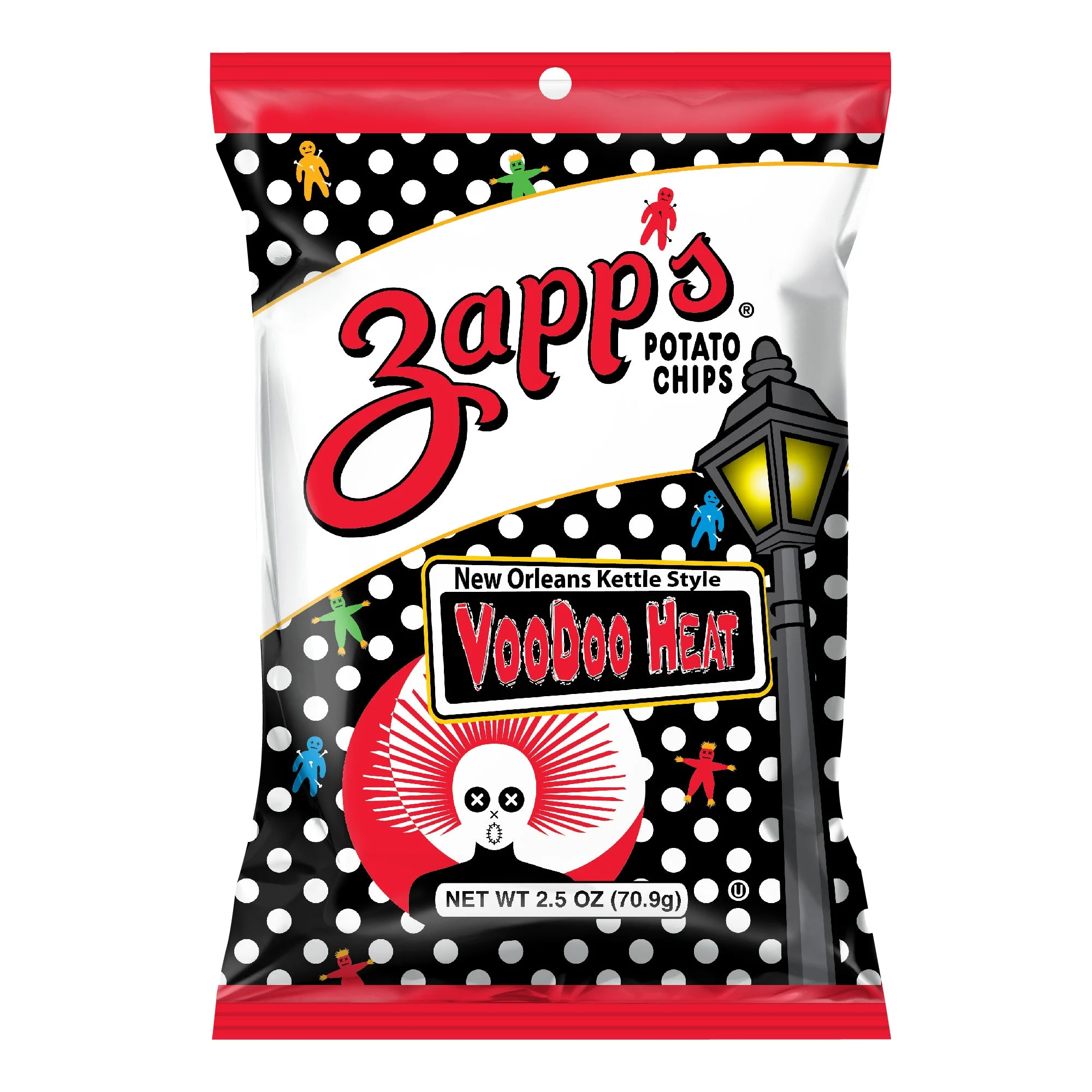 Zapp's Potato Chips New Orleans Kettle Style Voodoo Heat Kettle Chips 2.5 Ounce Size - 10 Per Case.