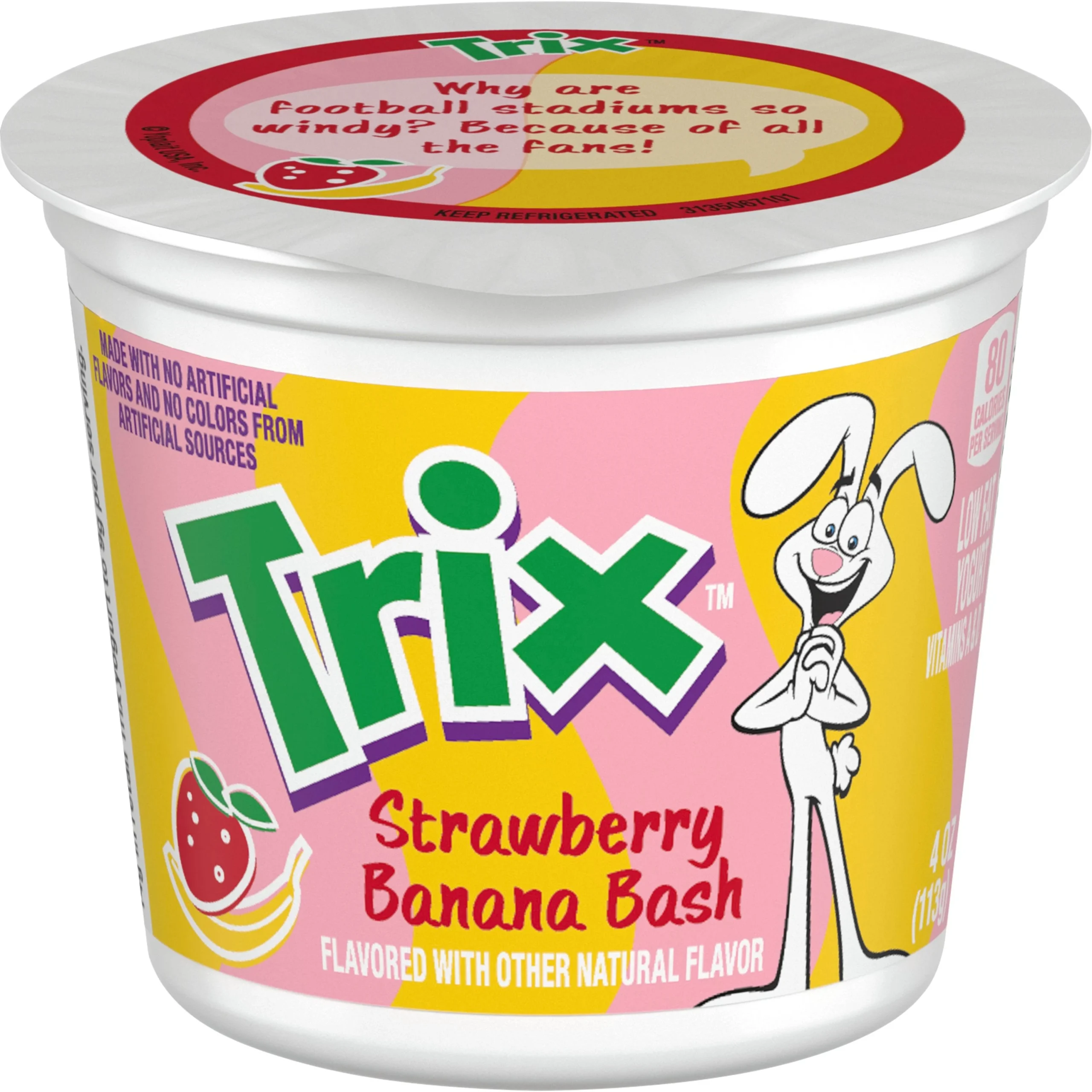 Yoplait Trix Low Fat Yogurt Reduced Sugar Single Serve Cup Strawberry Banana Bash 4 Ounce Size - 48 Per Case.