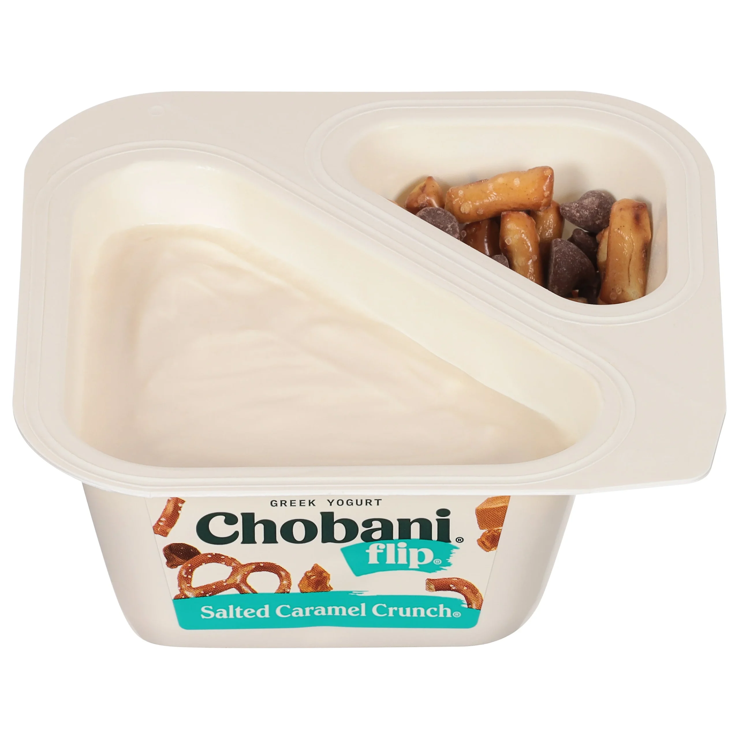 Chobani Flip Low Fat Greek Yogurt Salted Caramel Crunch 4.5 Ounce Size - 12 Per Case.