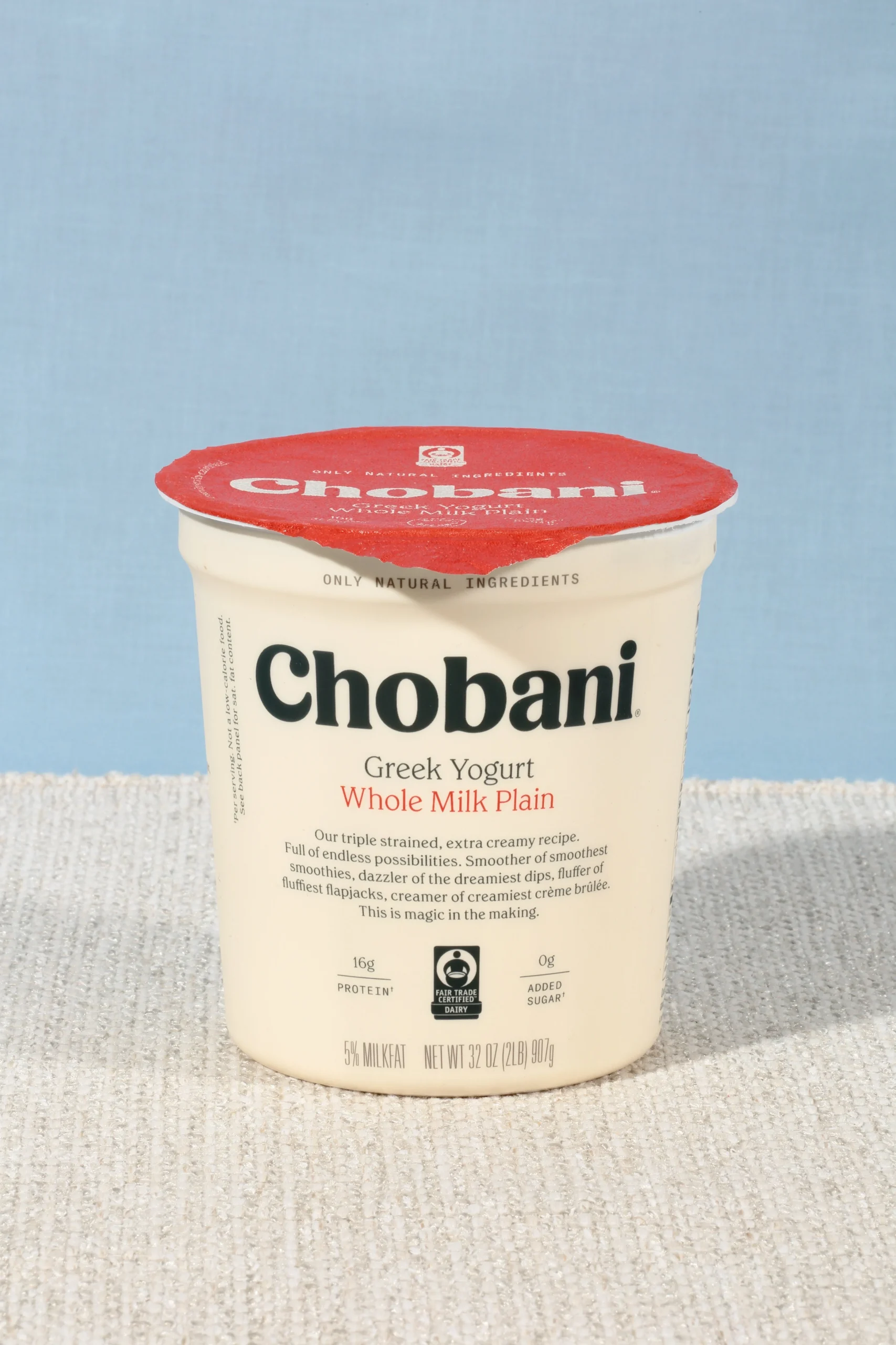 Chobani Whole Milk Plain Greek Yogurt 32 Ounce Size - 6 Per Case.