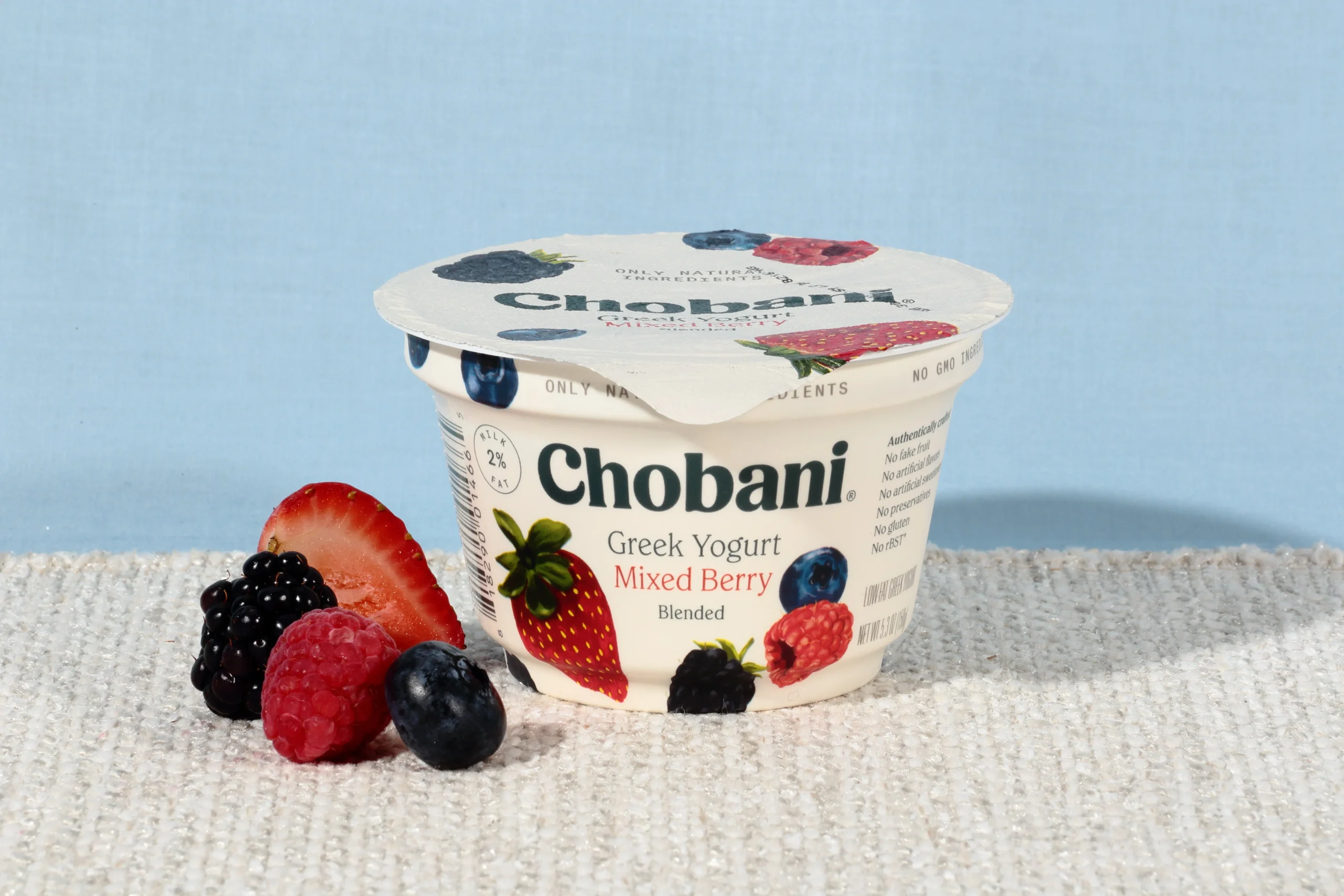 Chobani Low Fat Greek Yogurt Mixed Berry Blended 5.3 Ounce Size - 12 Per Case.