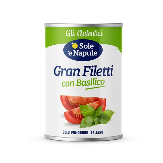 O Sole e Napule Sliced Tomatoes With Basil, Filetti di Pomodoro, 14 oz | 400g