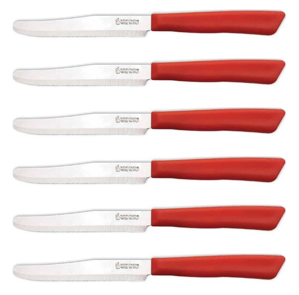 Inoxbonomi Italian Table Stainless Steel Knife 11 cm Red, Set of 6