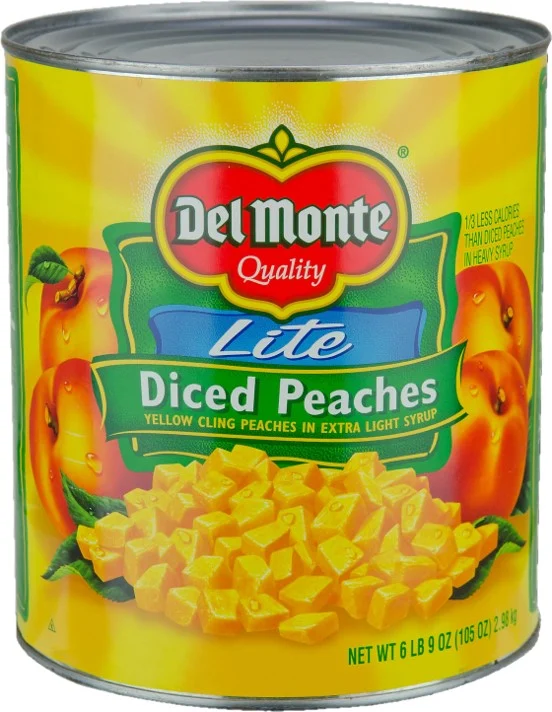 Del Monte Diced Peaches In Extra Light Syrup Can 105 Ounce Size - 6 Per Case.