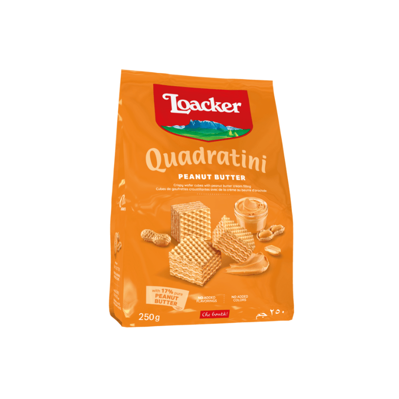Loacker Quadratini Peanut Butter bite-size Wafer Cookies, 4.41 oz