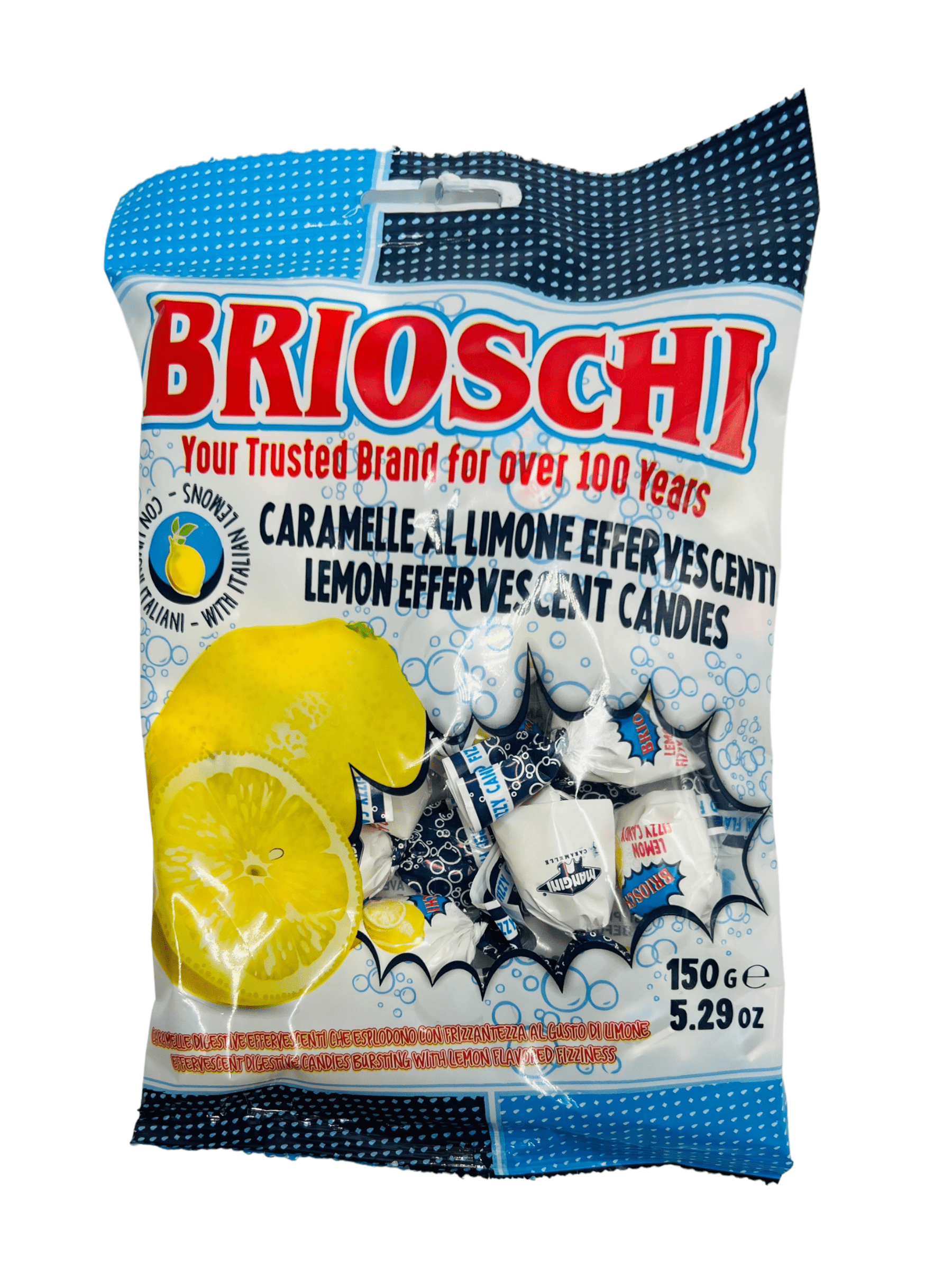 Brioschi Lemon Effervescent Digestive Fizzy Candy Retail bag, 5.29 oz