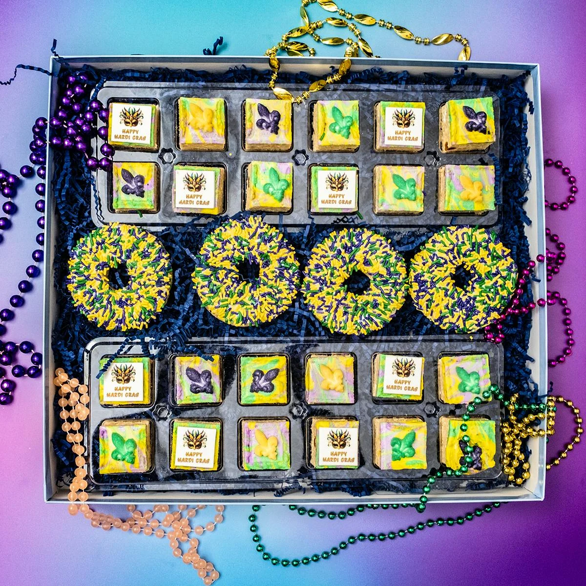 Deluxe Mardi Gras Rice Krispie Treats Gift Box