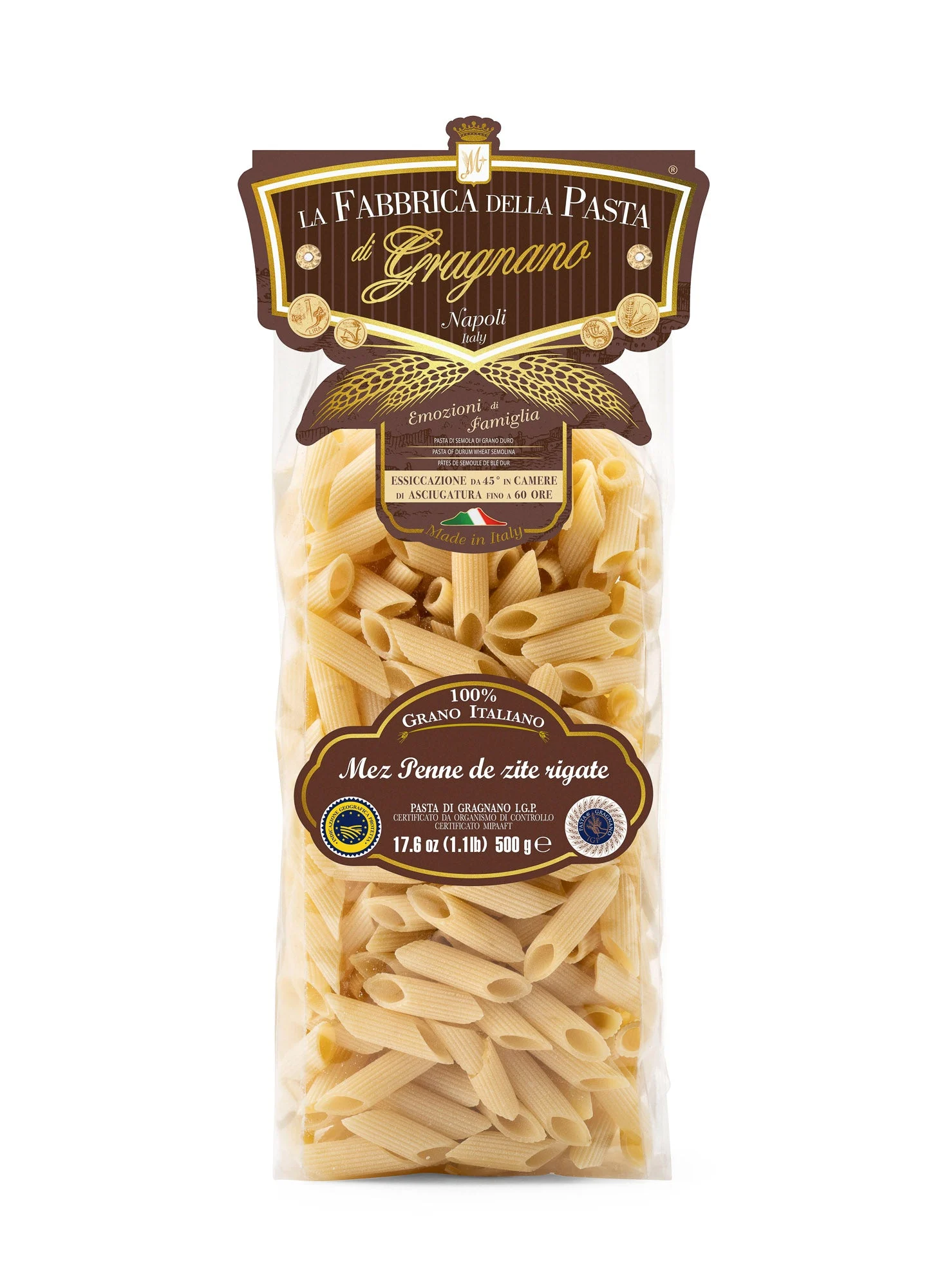La Fabbrica Della Pasta Mezze Penne “De Zite” Rigate, #524, 17.6 oz | 500g
