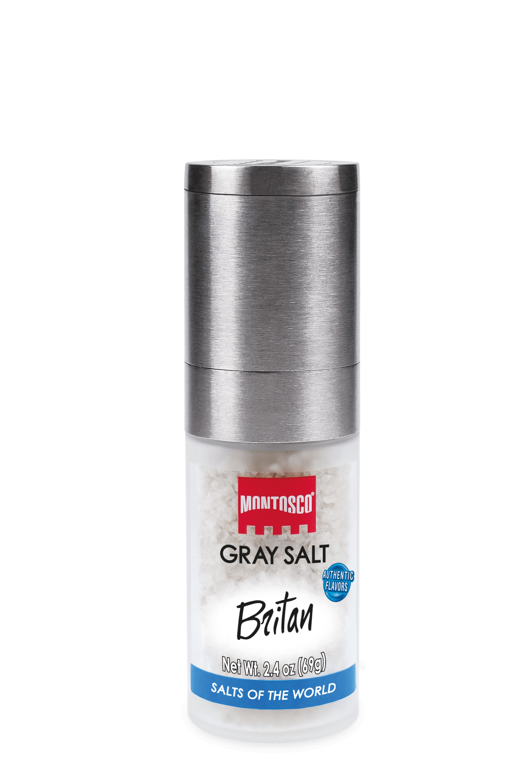 Montosco Britain Gray Salt with Premium Grinder, 2.4 oz (69 g)