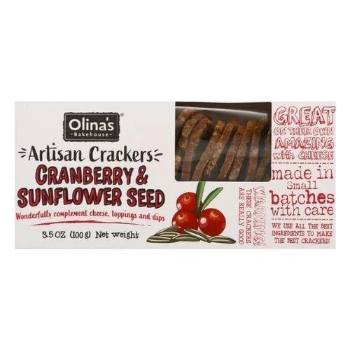 Olina's Bakehouse Cranberry & Sunflower Artisan Cracker, 3.5 oz
