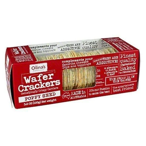 Olina's Bakehouse Poppy Seed Wafer Crackers, 3.5 oz