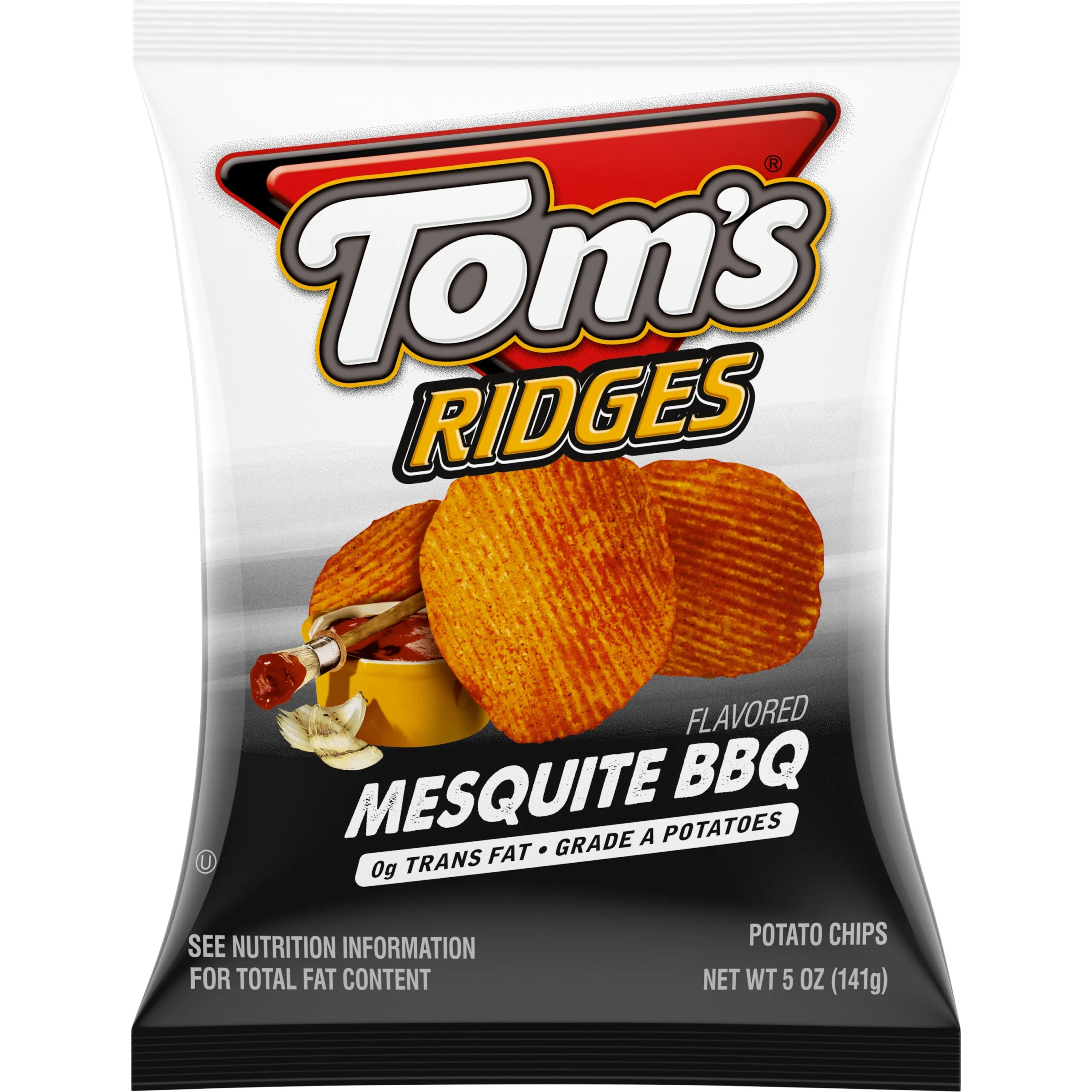 Tom's Ridges Potato Chips Mesquite BBQ Bag 5 Ounce Size - 9 Per Case.