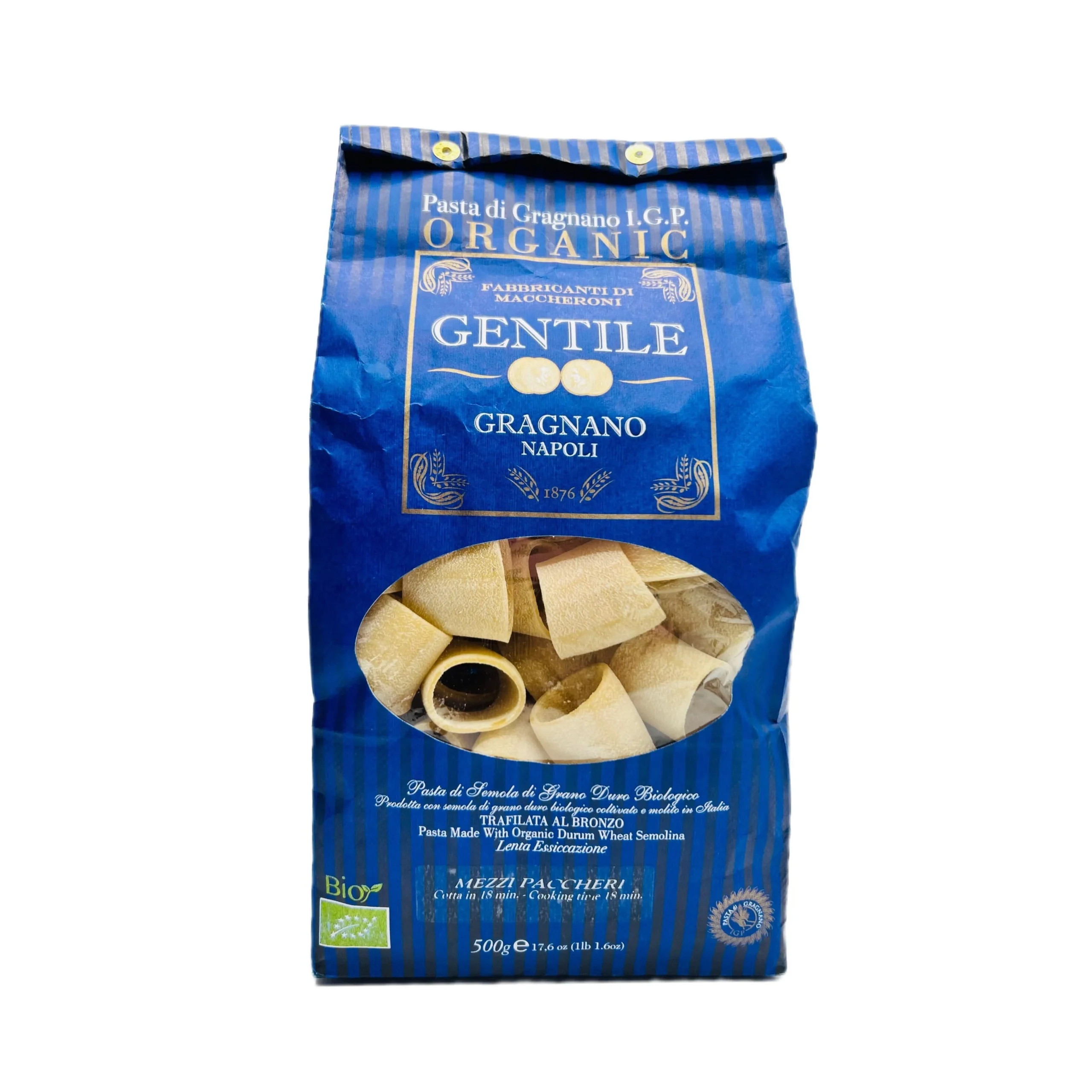 Pastificio Gentile Organic Mezzi Paccheri Pasta, 17.6 oz