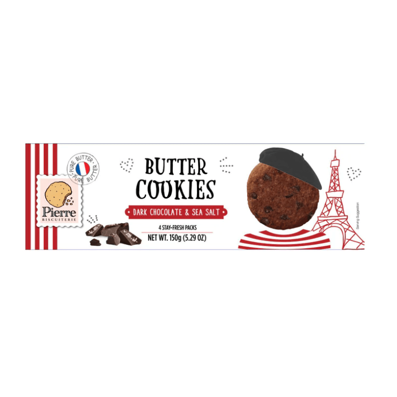 Pierre Biscuiterie Dark Chocolate and Sea Salt French Pure Butter Cookies, 5.29 oz