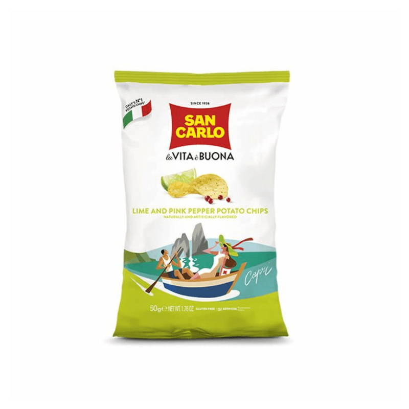 [Best Before: 08/07/2026] San Carlo Lime and Pink Pepper Potato Chips, 1.76 oz
