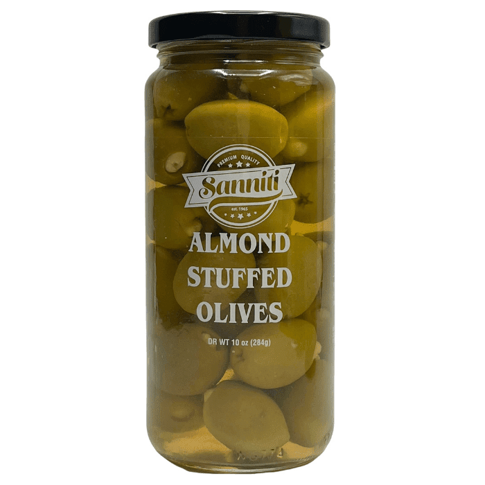 Sanniti Almond Stuffed Olives, Net Weight 16 oz - Drained Weight 10 oz