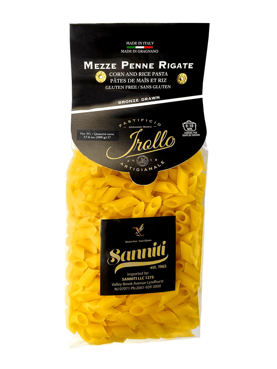 Sanniti by Irollo Gluten Free Mezze Penne Rigate, 17.6 oz